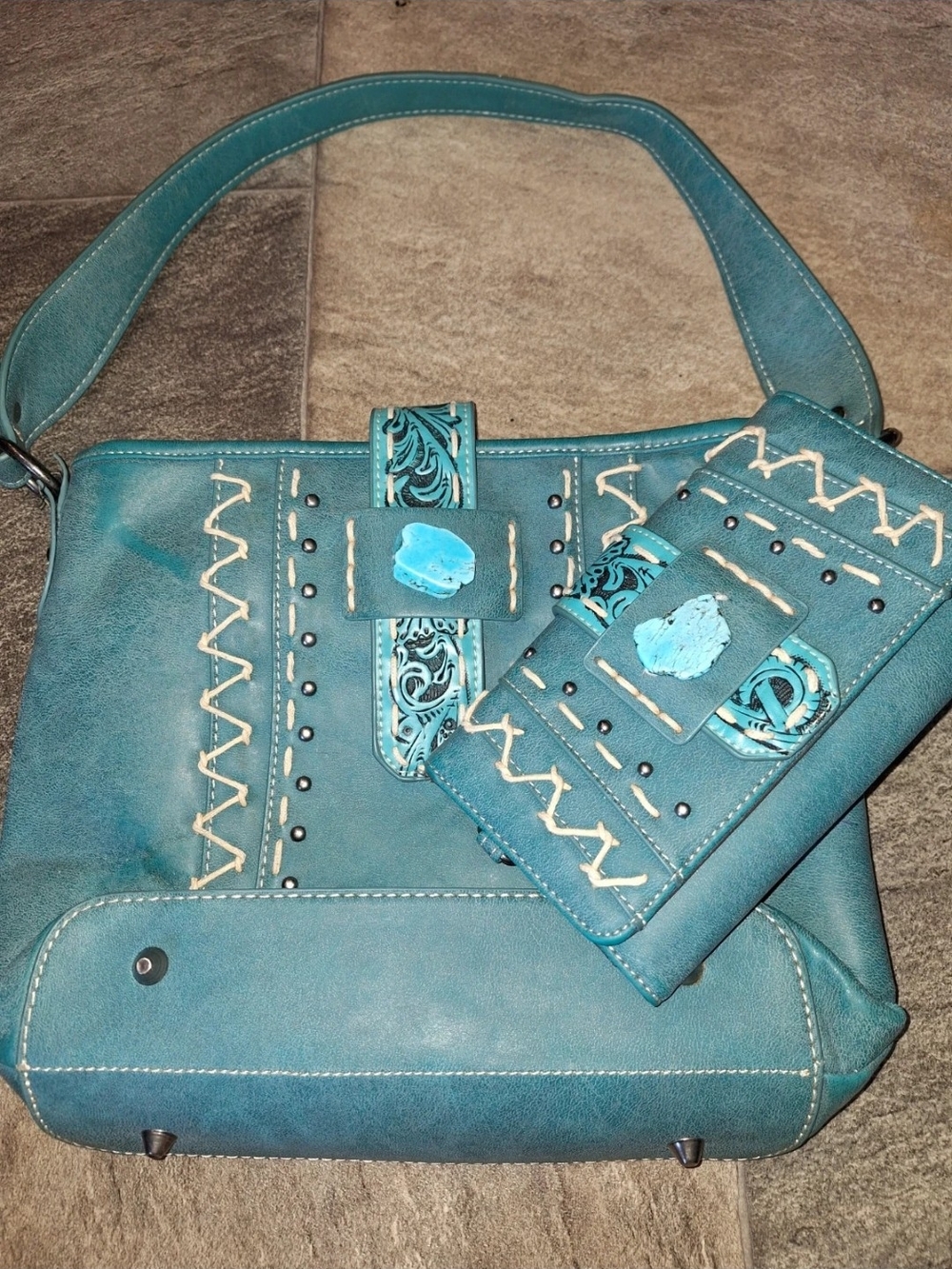 Montana West Turquoise Shoulder Bag with Matching Wallet